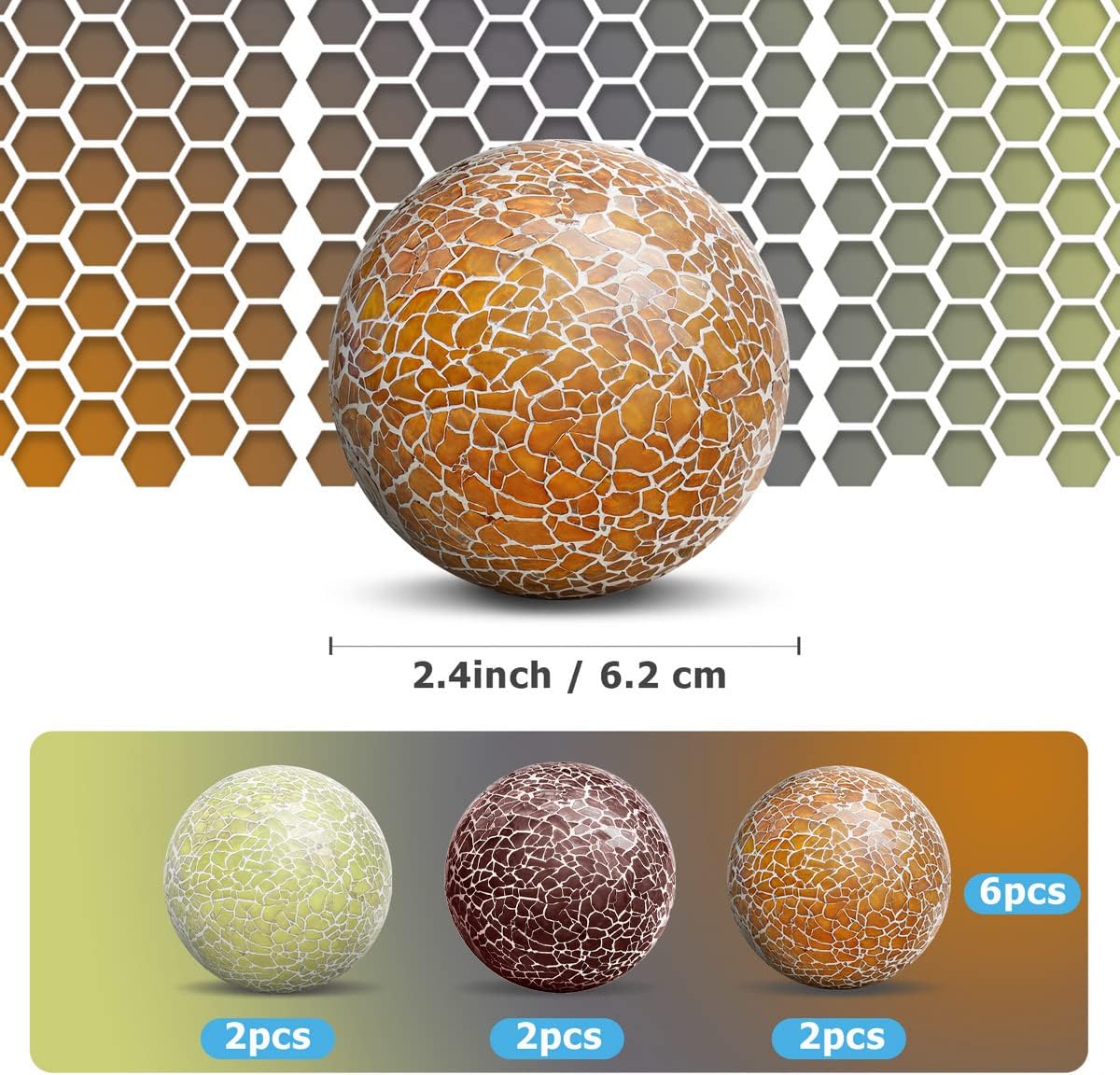 6 PCS 2.5inch Glass Decoration Orbs Set Glass Mosaic Sphere Balls Mix Color Bowls Vases Table Centerpieces Home Living Room Christmas Wedding Party Ornaments