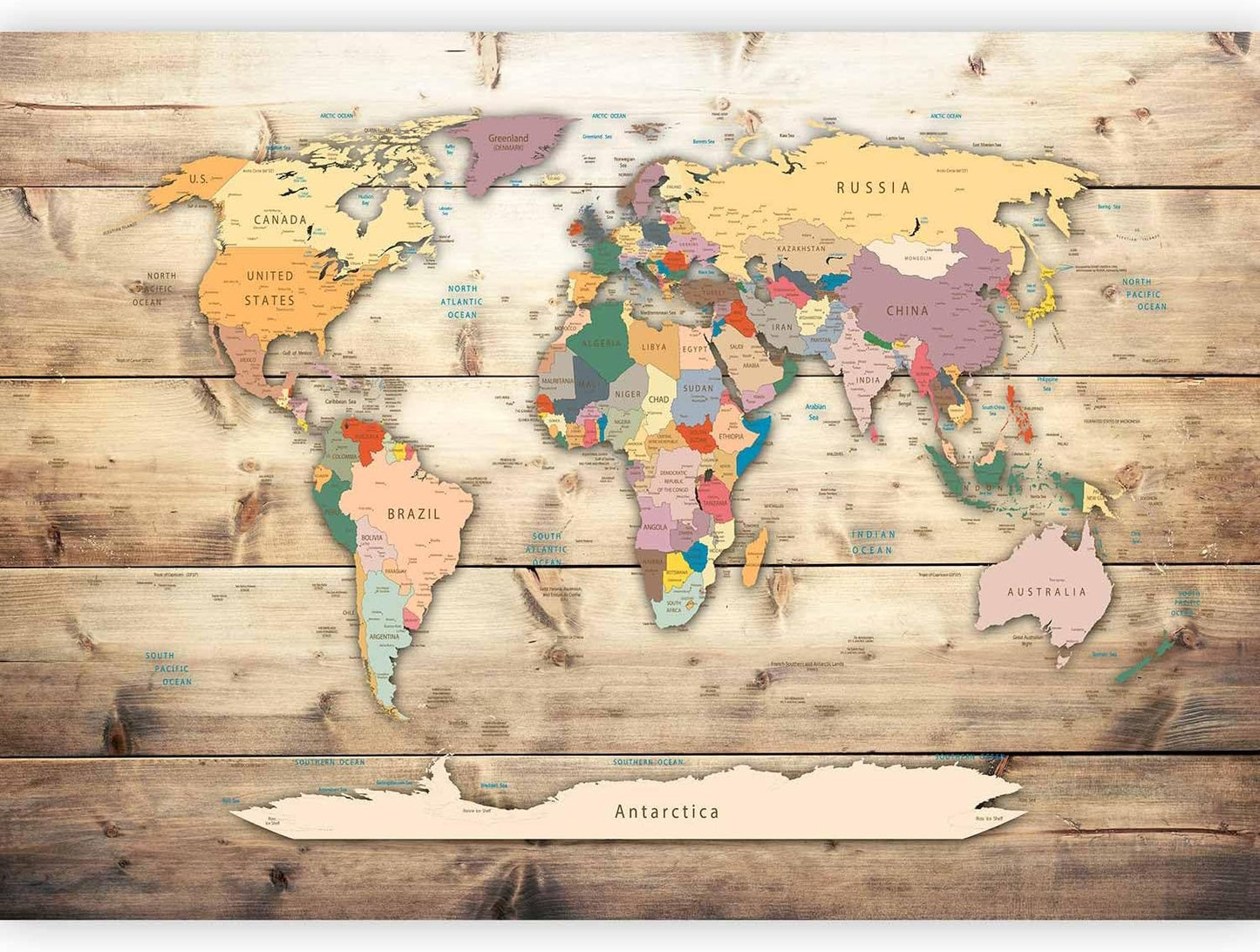 artgeist Wall Mural World Map 154x110 in - XXL Peel and Stick Self-Adhesive Wallpaper Removable Large Sticker Foil Wall Decor Print Picture Image Design Map of The World k-B-0009-a-b