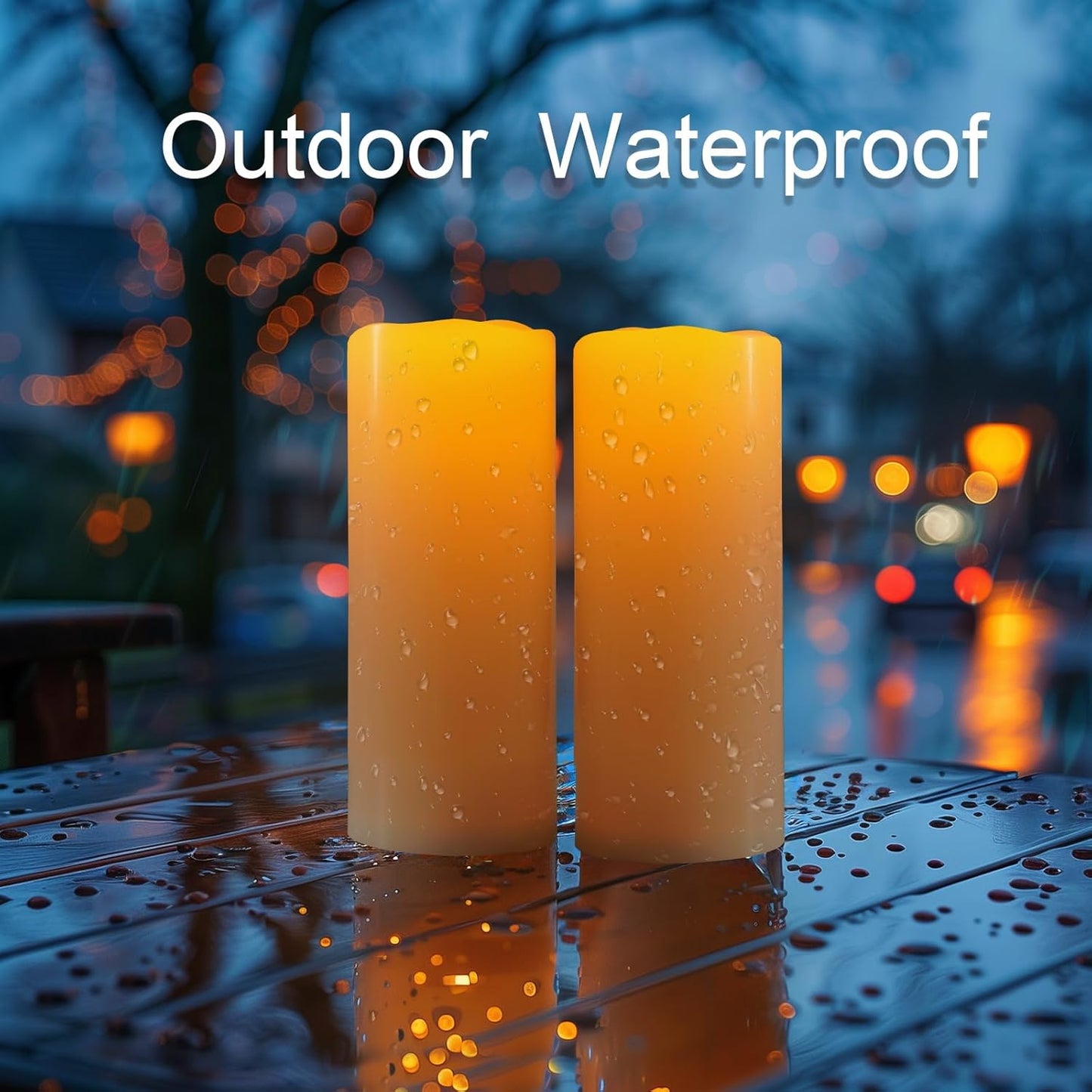 Amagic 2 Pack 10" x 4" Outdoor Plastic Electric flameless Candles with Remote Control and Timer, Battery Operated Flickering LED Pillar Fake Candle for Home, Wedding Decor, Ivory