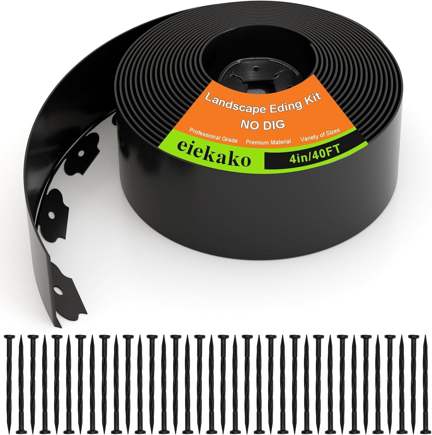 40FT Garden Landscape Edging Kit – 4 Inch Tall Black Plastic Border with 60 Anchoring Spikes, Flexible Lawn Edging for Flower Beds, Pathways, and Garden Borders