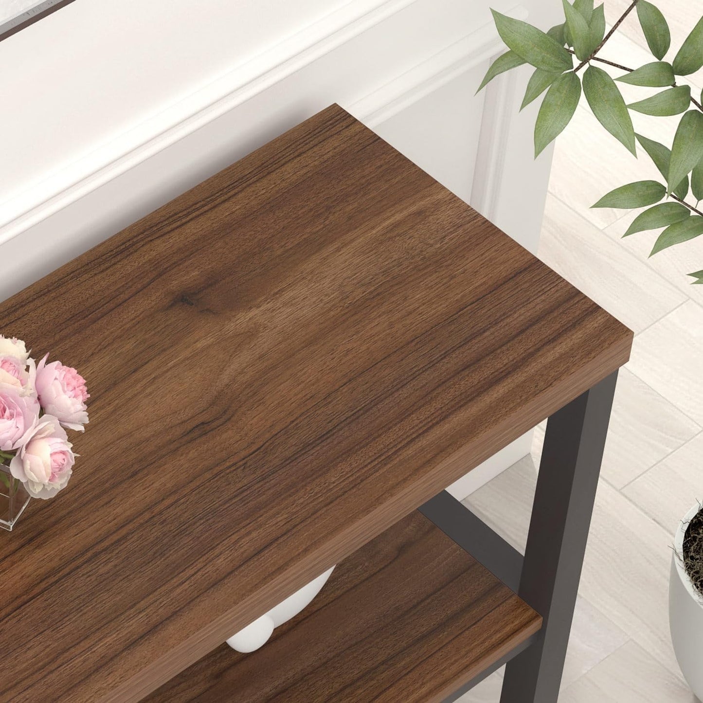 FOLUBAN Console Table for Entryway, Narrow Sofa Table with 3 Tier Storage Shelf for Living Room Hallway Behind Couch, Rustic Walnut