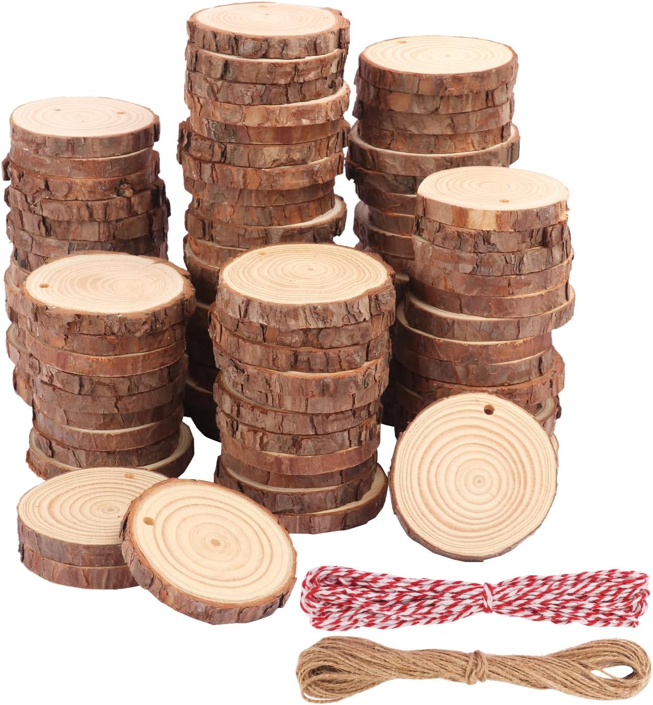 90 PCS 2.8-3inch Unfinished Wood Slices, Natural Wood Slices, Predrilled with Hole Wood Slice for DIY Arts Craft Christmas Ornaments
