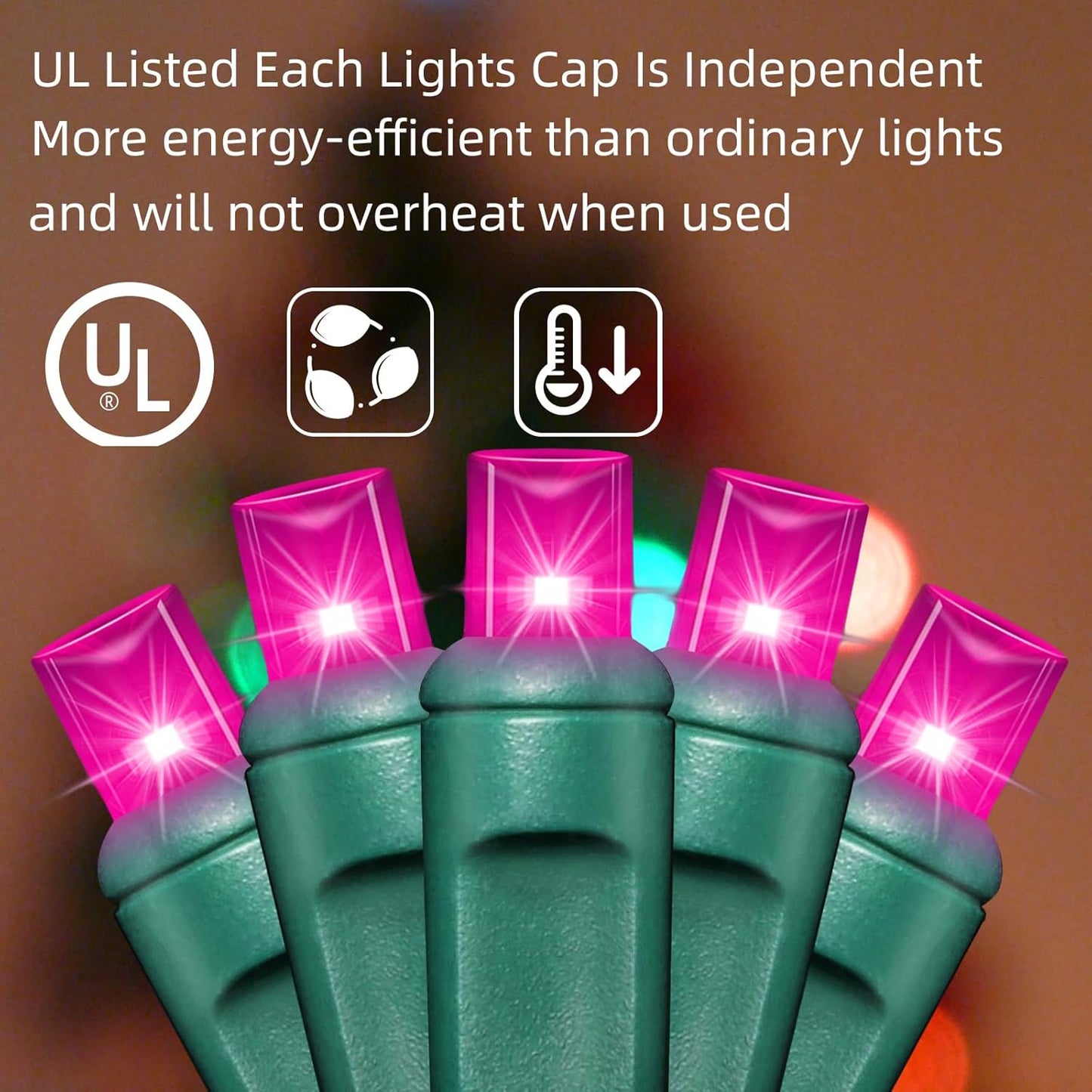 200LED (4pk of 50L) String Lights, LED Christmas Lights, 6" SPACING,Green Wire,Pink