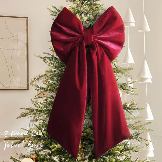 Christmas Decorations - Christmas Bows - 2 Pack 36x18 Inches Large Red Velvet Christmas Tree Topper - Burgundy Ribbon Gift Bows - Xmas Decor for Indoor Outdoor Home Wreaths Mantle Front Door Wedding