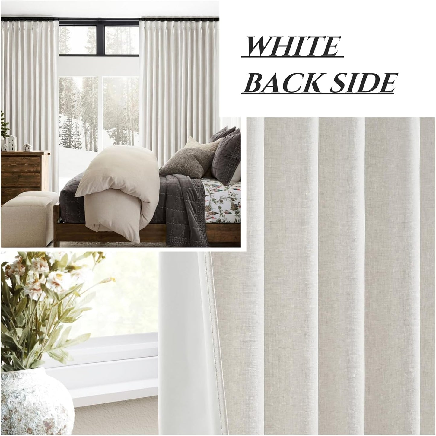 102 Inch Long Curtains Blackout for Bedroom 80 Inches Wide Total Each 40 2 Panels Pinch Pleated Linen Neutral Modern Farmhouse Style Window Drapes for Living Room Back Tab (Beige Ivory)