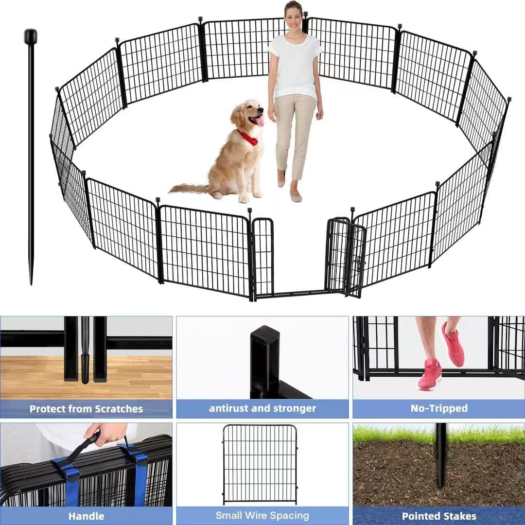ADAVIN Metal Garden Fence with Gate, 36 in(H) 10 Panels Heavy Duty Iron Animal Barrier Fence, Indoor or Outdoor Dog Playpen, Portable Fencing, No Dig Garden Border Fencing for Yard. Total 22.1 FT(L)