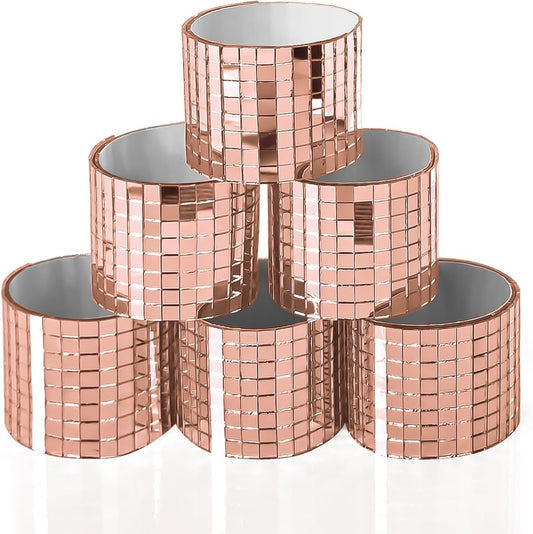 Art3dwallpanels 6 Pack Self-Adhesive Glass Mirror Mosaic Tiles 2364 Pieces Small Square Mirror Tiles Sticker for DIY Craft Decoration, Disco Ball Rose Gold