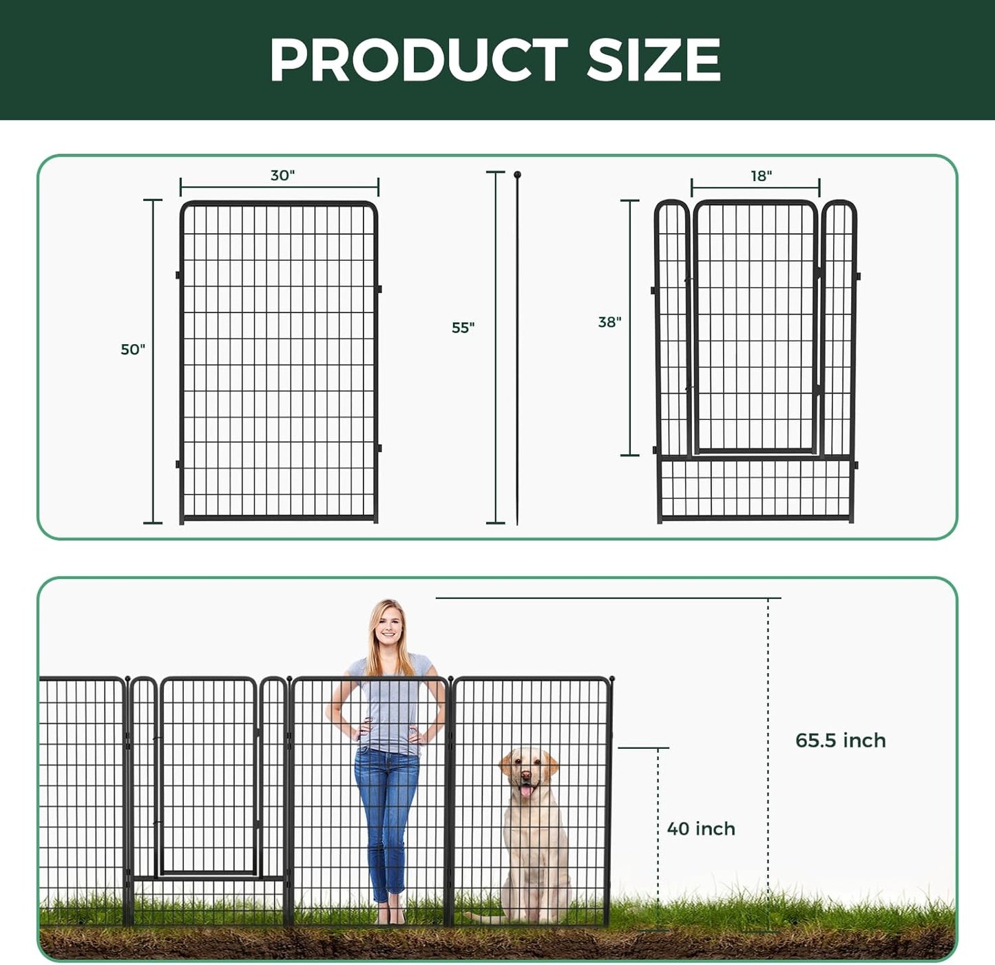 FXW Garden Fence Outdoor for The Yard – 50in(H) x 60.2ft(L) Heavy Duty Metal Animal Barrier for Dog and Rabbit, Decorative Dog Fence, 24 Panels, Black
