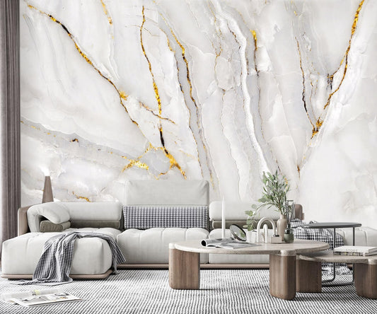 -Gold Marble Fabric Wallpaper Abstract Texture Mural Living Room 140" x 91" (Not Peel and Stick)