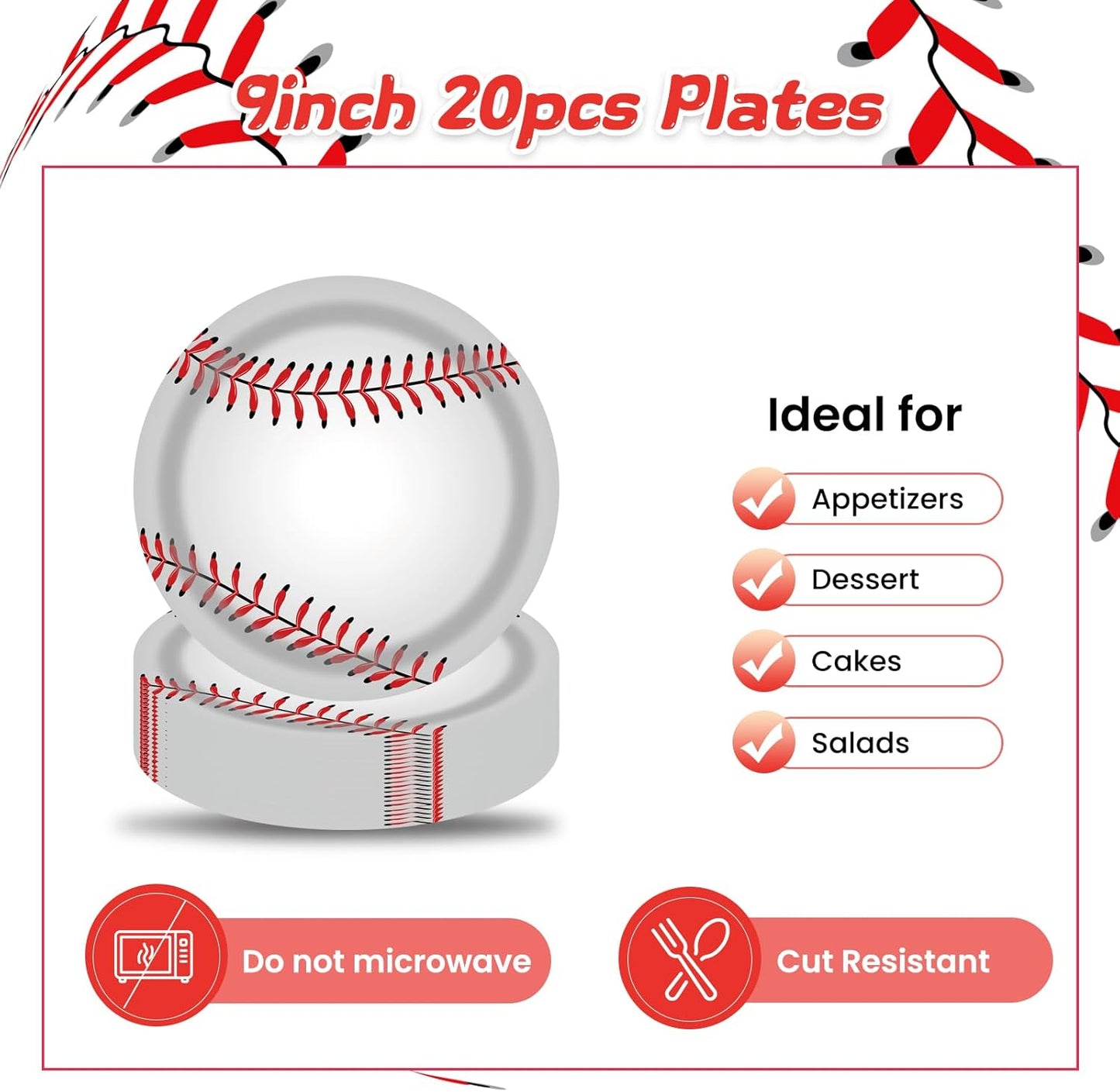 40 Pcs Baseball Party Dessert Plates and Napkins Sets 9" Paper Plates and 6.5" Napkins Party Supplies Tableware Decoration For Birthday Picnic