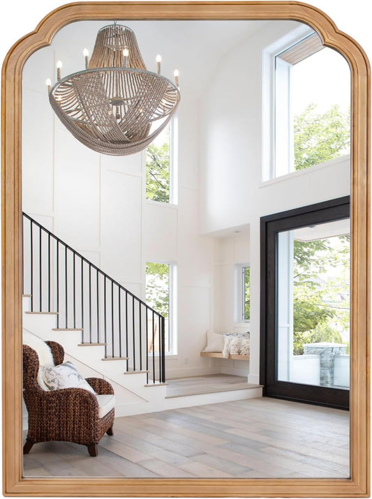 WallBeyond 30" x 40" Wood Bathroom Mirror for Wall Mounted, Rustic Rounded Corner Vanity Mirror for Entryway, Living Room or Bedroom Home Decorative [30" x 40" Natural Color]