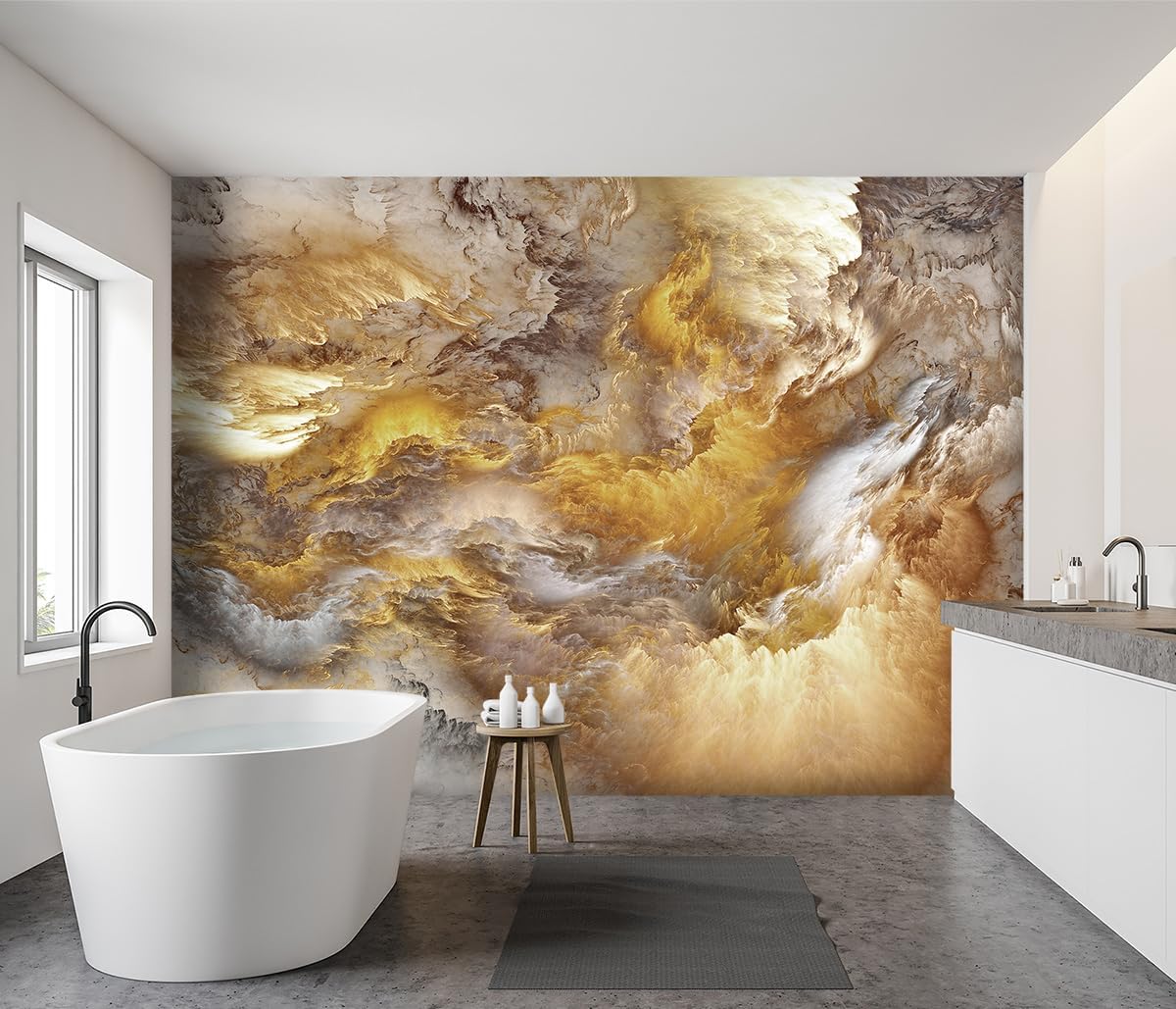 -Golden Clouds Ceiling Fabric Wallpaper Living Room Bedroom Bathroom Modern Boys Girls Kids Room Abstract Large Mural- 91"x65"（ not Peel and Stick）