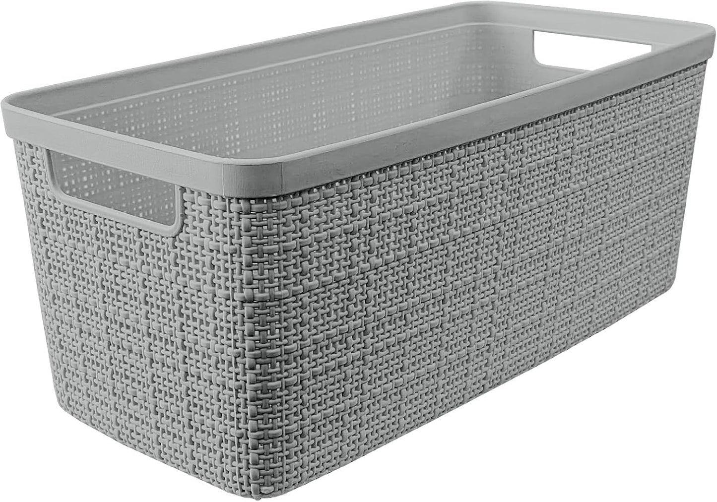 Curver Jute Decorative Plastic Organization and Storage Basket Perfect Bins for Home Office, Closet Shelves, Kitchen Pantry and All Bedroom Essentials, Set of 8 Grey
