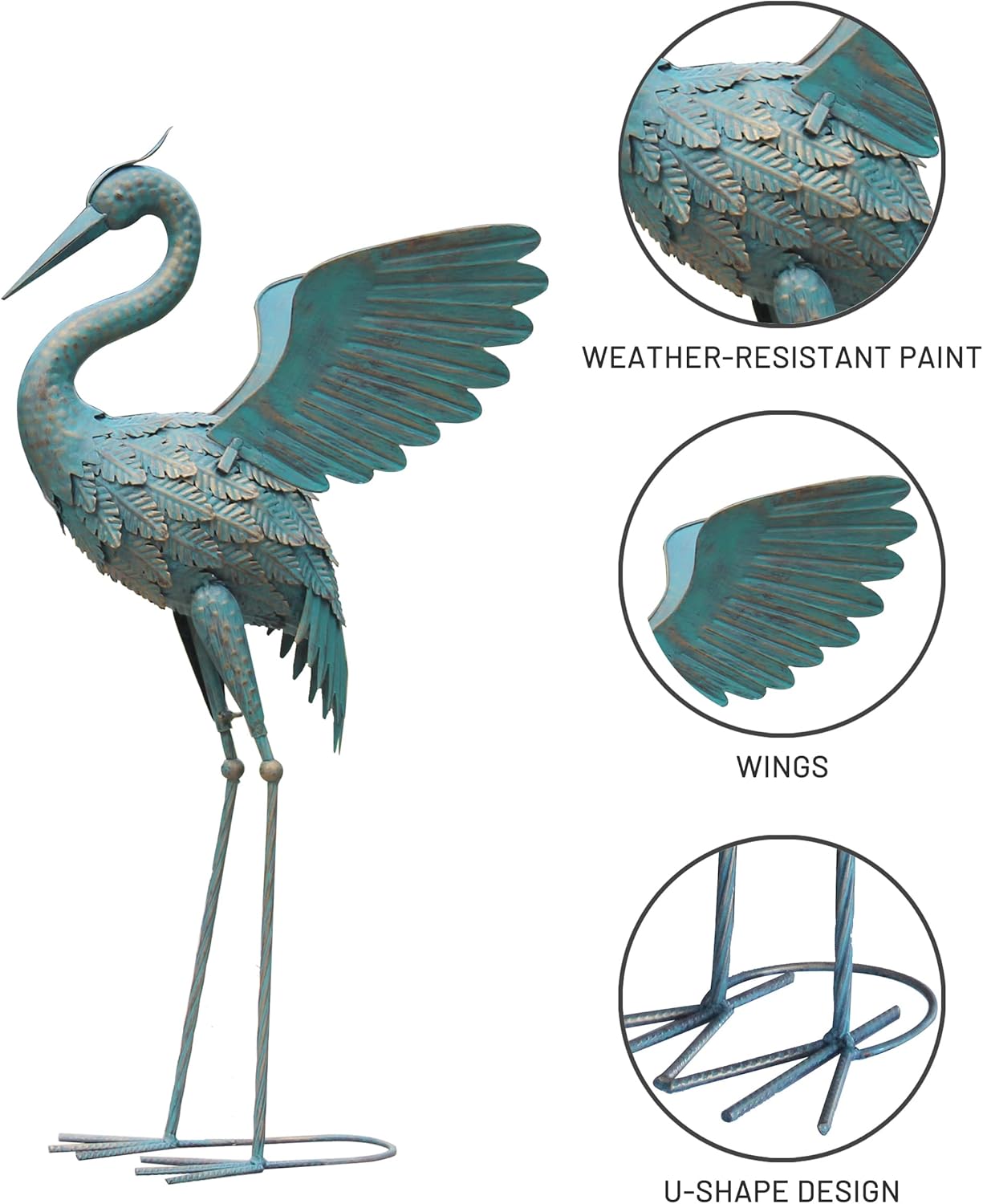 33-37 Inch Metal Crane Garden Statue Décor, Bird Garden Sculpture & Statues, Outdoor Decoration for Yard Patio Lawn Backyard Pool, Vintage Spread Wings Crane, Set of 2
