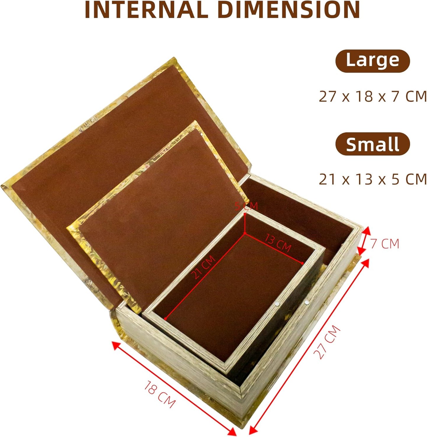 Decorative Book Box Set of 2, Trinket Keepsake Storage Boxes Shaped Storage Box Vintage Style Decorative Book Boxes Antique Books for Decoration Medal Pattern