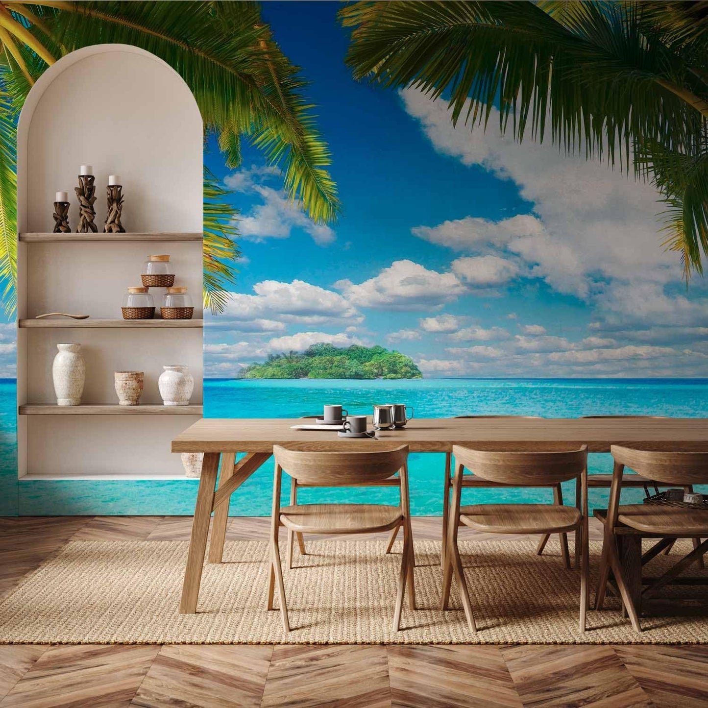 artgeist Premium Wall Mural Nature 216x98 in - Non-Woven Photo Wallpaper Art Print Fleece Wall Mural Decoration Holiday Lagoon Palms n-A-10068-a-a