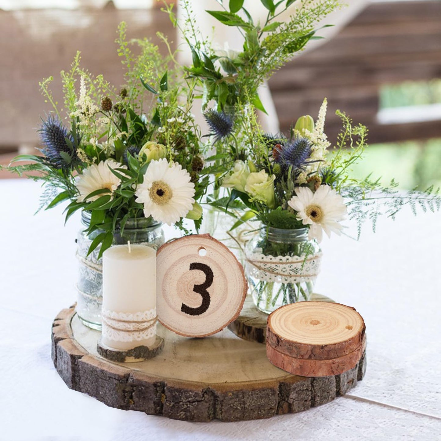 100 PCS 2 Inch - 2.4 Inch Small Wood Slices, Mini Wood Slices with Hole for DIY Arts Craft Christmas Ornaments