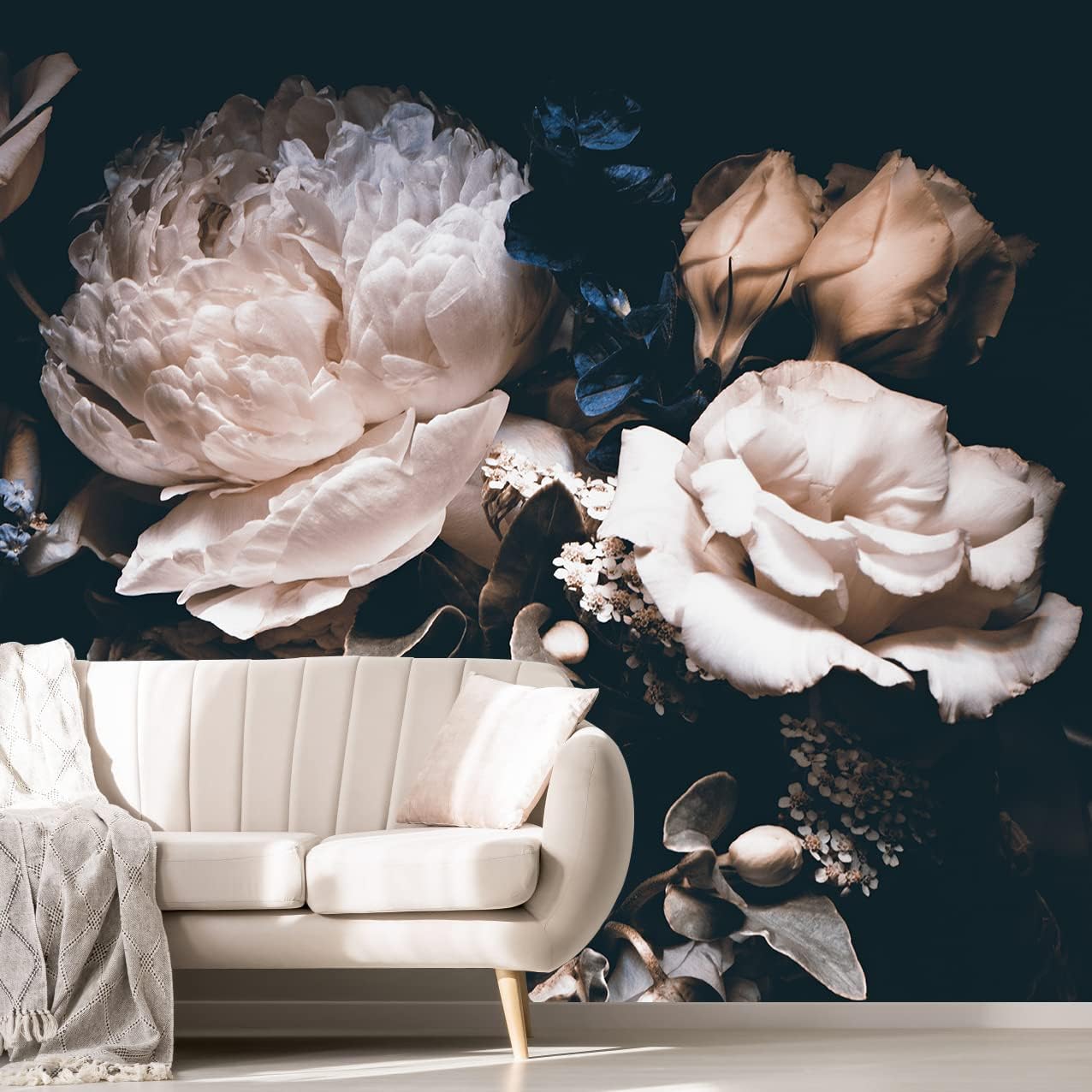 Dark Floral Wallpaper Peony Wall Mural Room Wall Decor(Not Peel n' Stick)