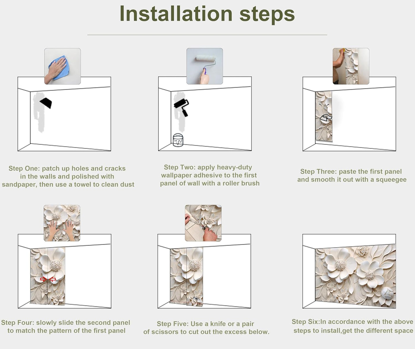 3D Relief Floral Wall Mural Wallpaper for Living Room Bedroom (Not Peel n' Stick)