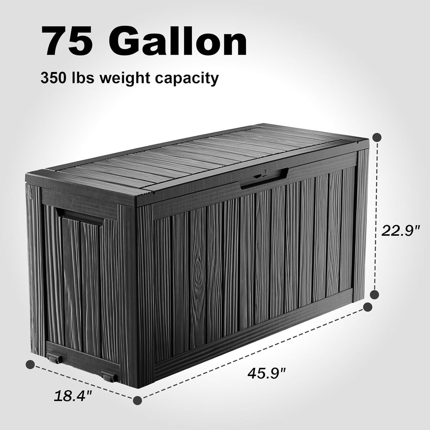75 Gallon Outdoor Storage Box – Waterproof Deck Box for Patio & Garden,Black