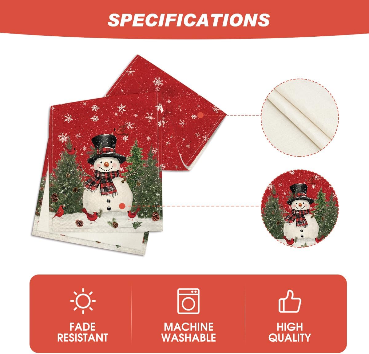 Artoid Mode Snowman Christmas Birds Trees Table Runner, Seasonal Winter Xmas Holiday Kitchen Dining Table Decoration for Indoor Outdoor Home Party Decor 13 x 108 Inch