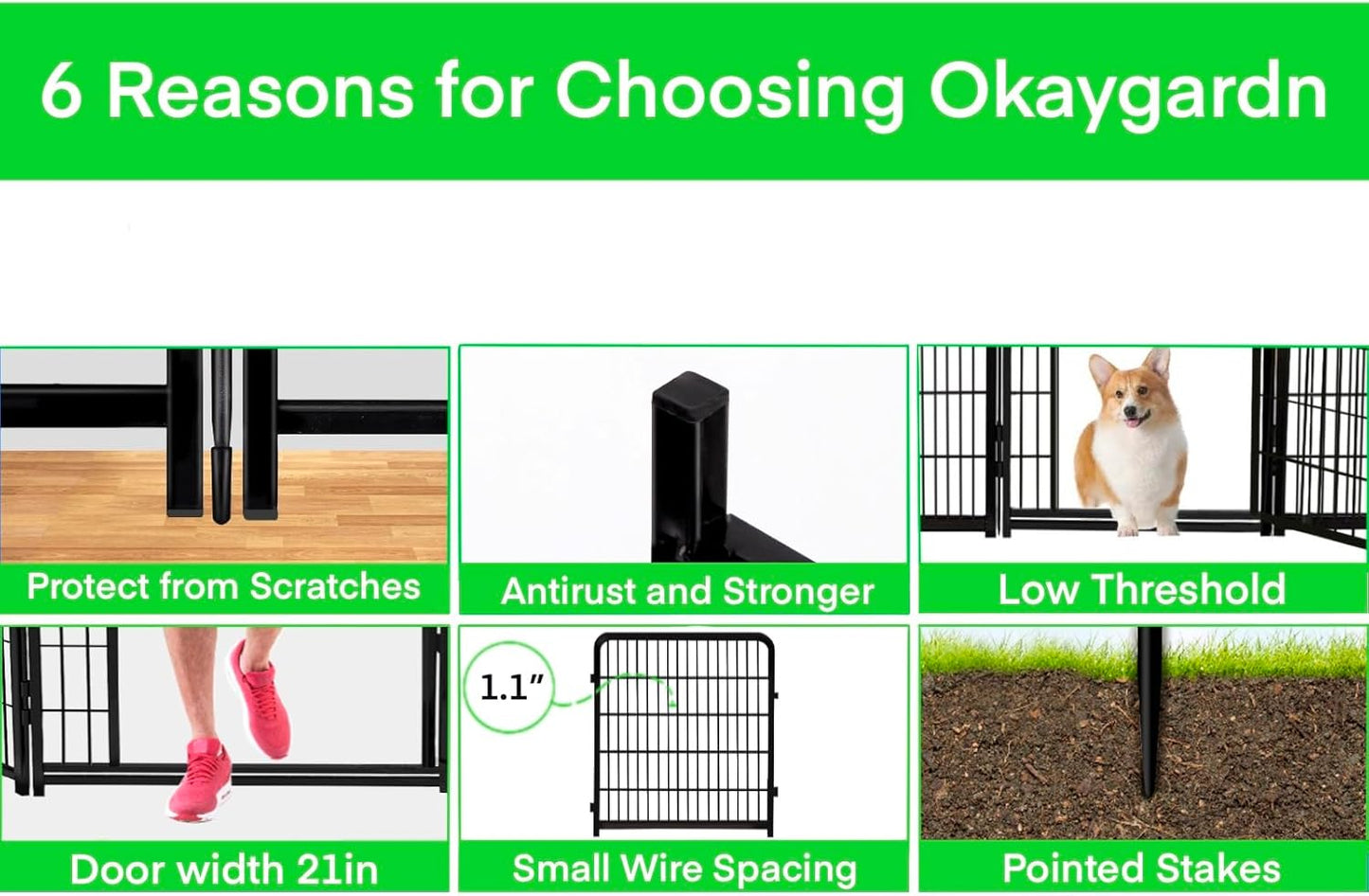 32 in(H) Garden Fence, 4 Panels Total 8.9 Ft(L), 21 in Wide Low Threshold Gate, Temporary Fence for Dogs Outdoor, Fencing for Garden Beds, Heavy Duty Metal Dog Fences, Animal Barrier Fences