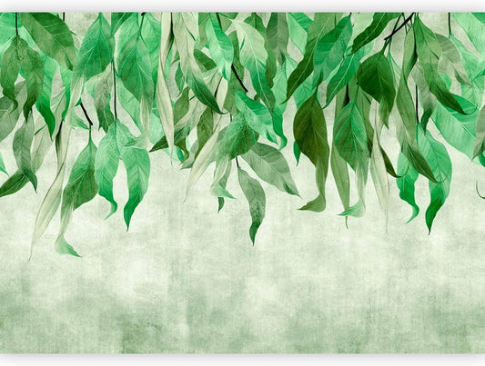 artgeist Wall Mural Hanging Leaves 173x124 in - Peel and Stick Self-Adhesive Wallpaper Removable Large Sticker Foil Wall Decor Print Picture Image Design Nature Botanical Concrete Green b-C-10146-a-a