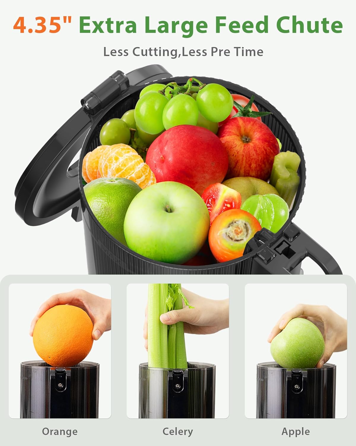 Juicer Machines, ECOSELF 4.35" Large Feed Chute for Family Needs, Professional Hands Free Cold Press Juicer For Whole Fruits & Vegetables, Self Feeding for Juice Extractor Machine, Easy to Clean