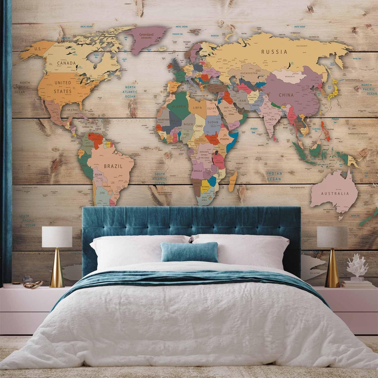 artgeist Premium Wall Mural World Map 79x55 in - XXL Non-Woven Wallpaper Fleece Wall Decor Photo Print Picture Image Design Home Map of The World k-B-0009-a-b