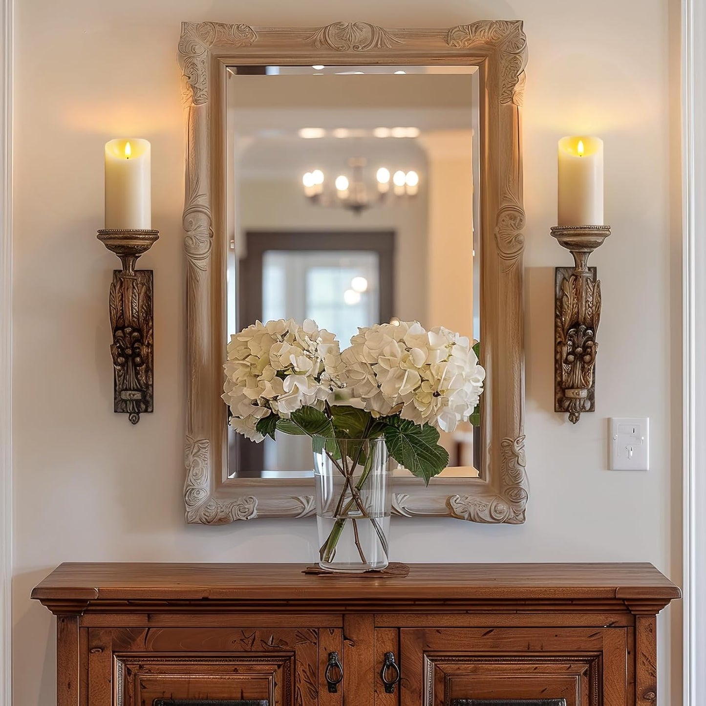 5plots 6" x 3" Flickering Flameless Candles - Battery Operated Wax LED Candles - Amber Yellow Light with Remote and Timers Set of 2, Ivory, for Home Decor, Candle Sconces