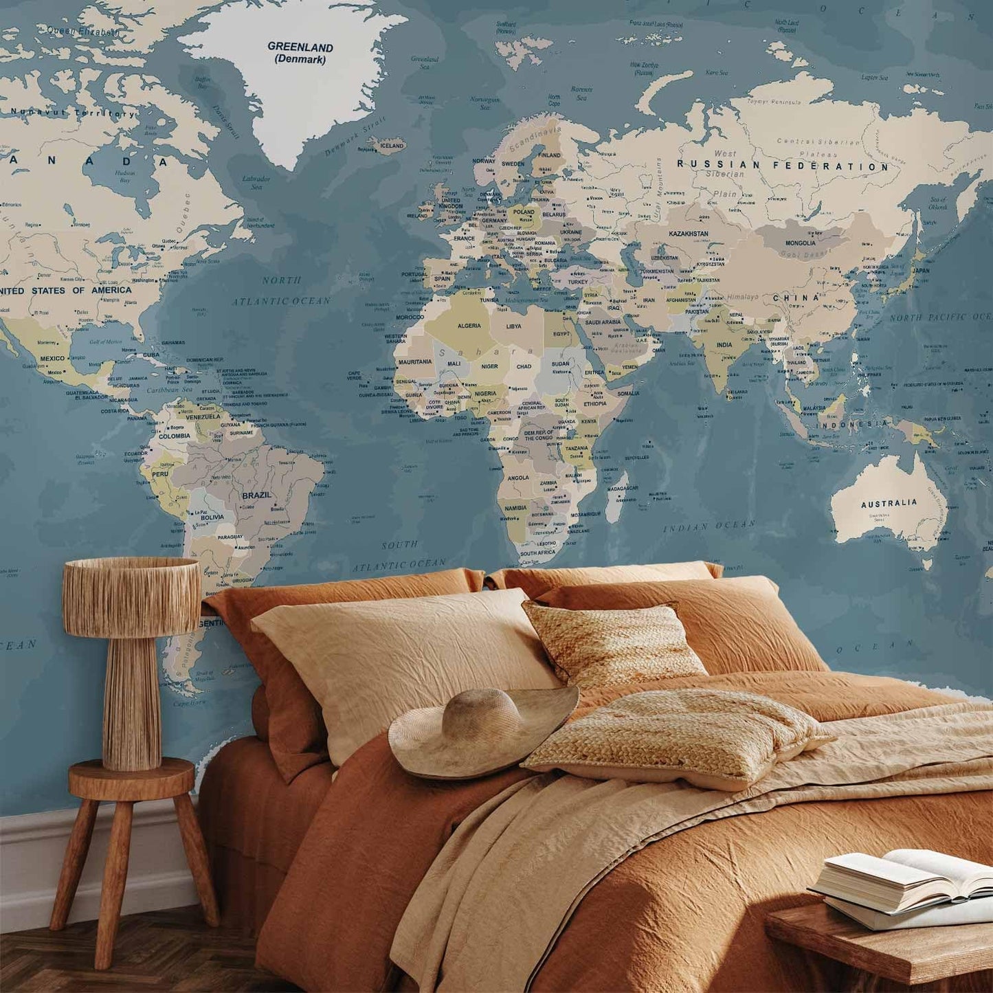 artgeist Premium Wall Mural World Map 138x101 in - XXL Non-Woven Wallpaper Fleece Wall Decor Photo Print Picture Image Design Home Map of The World k-B-0063-a-a