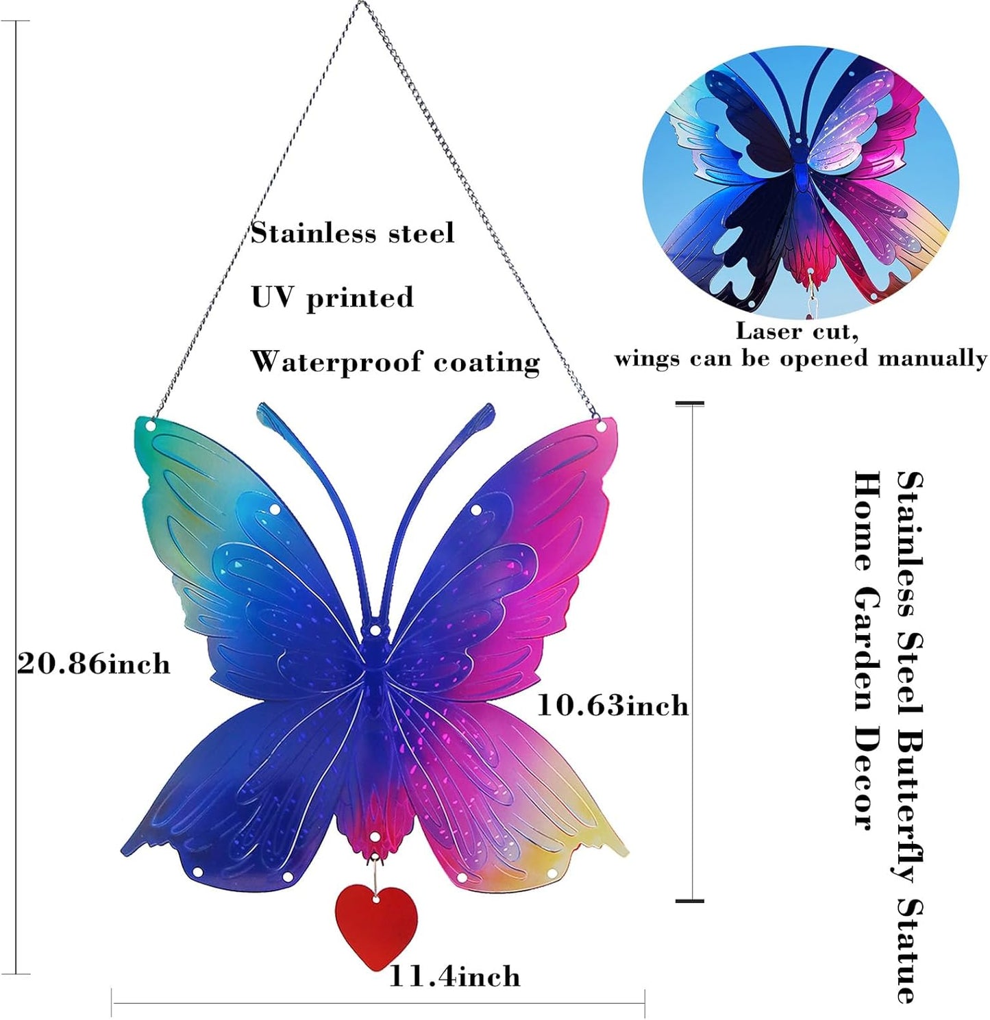 DJUAN Butterfly Gifts for Women Mom Grandma,Stainless Steel Butterfly Outdoor Statues for Yard Art Ornaments Window Porch Patio Home House Wall Decorations - Birthday Gift for Mother's Day Christmas