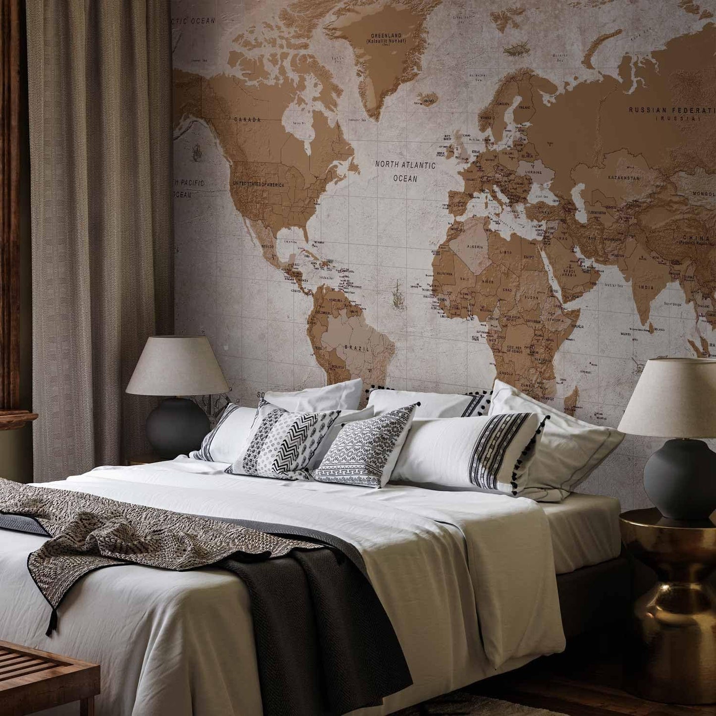artgeist Wall Mural World Map 138x101 in - XXL Non-Woven Wallpaper Fleece Wall Decor Photo Print Picture Image Design Home Map of The World k-A-0108-a-a