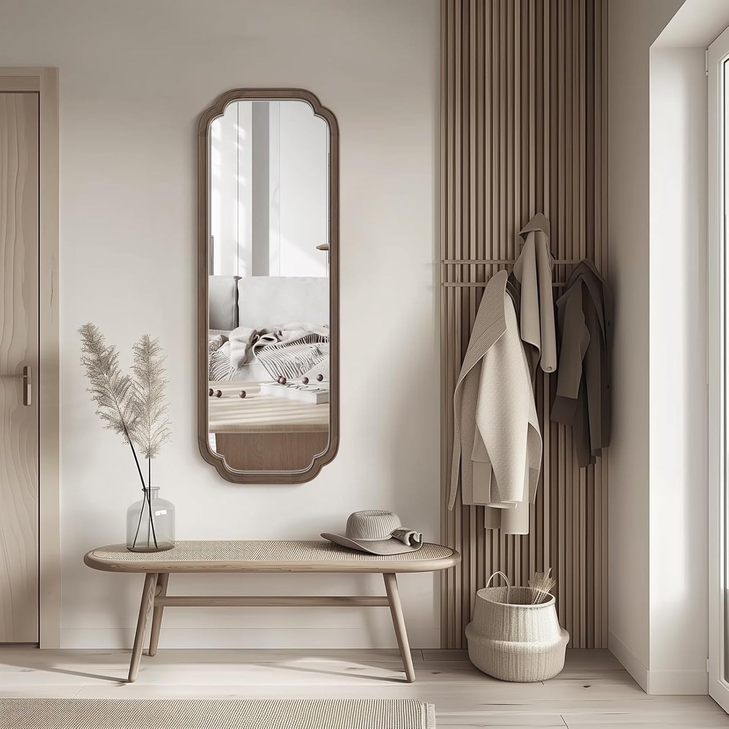 WallBeyond Full Length Mirror Wall Mounted 43"x16", Rustic Wooden Frame Floor Mirror, Large Full Body Mirror for Bedroom, Leaning or Hanging Against Wall (Walnut Solid Wood)