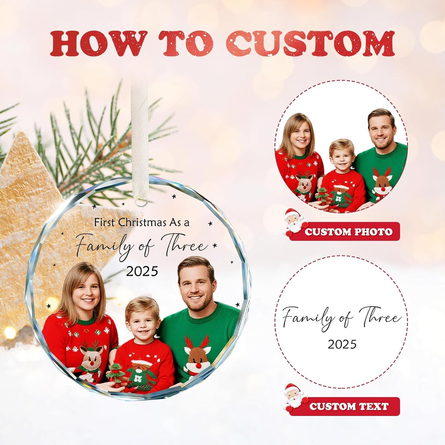 Family Christmas Ornaments 2025 Personalized, Custom Name, Photo Ornaments for Christmas Tree Decorations, Customized