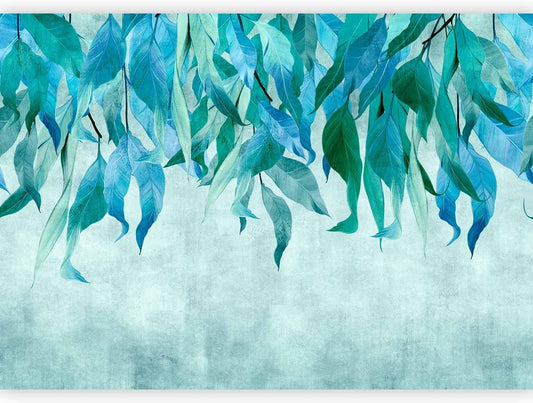 artgeist Wall Mural Hanging Leaves 96x69 in - Peel and Stick Self-Adhesive Wallpaper Removable Large Sticker Foil Wall Decor Print Picture Image Design Nature Botanical Concrete Green b-C-10146-a-b