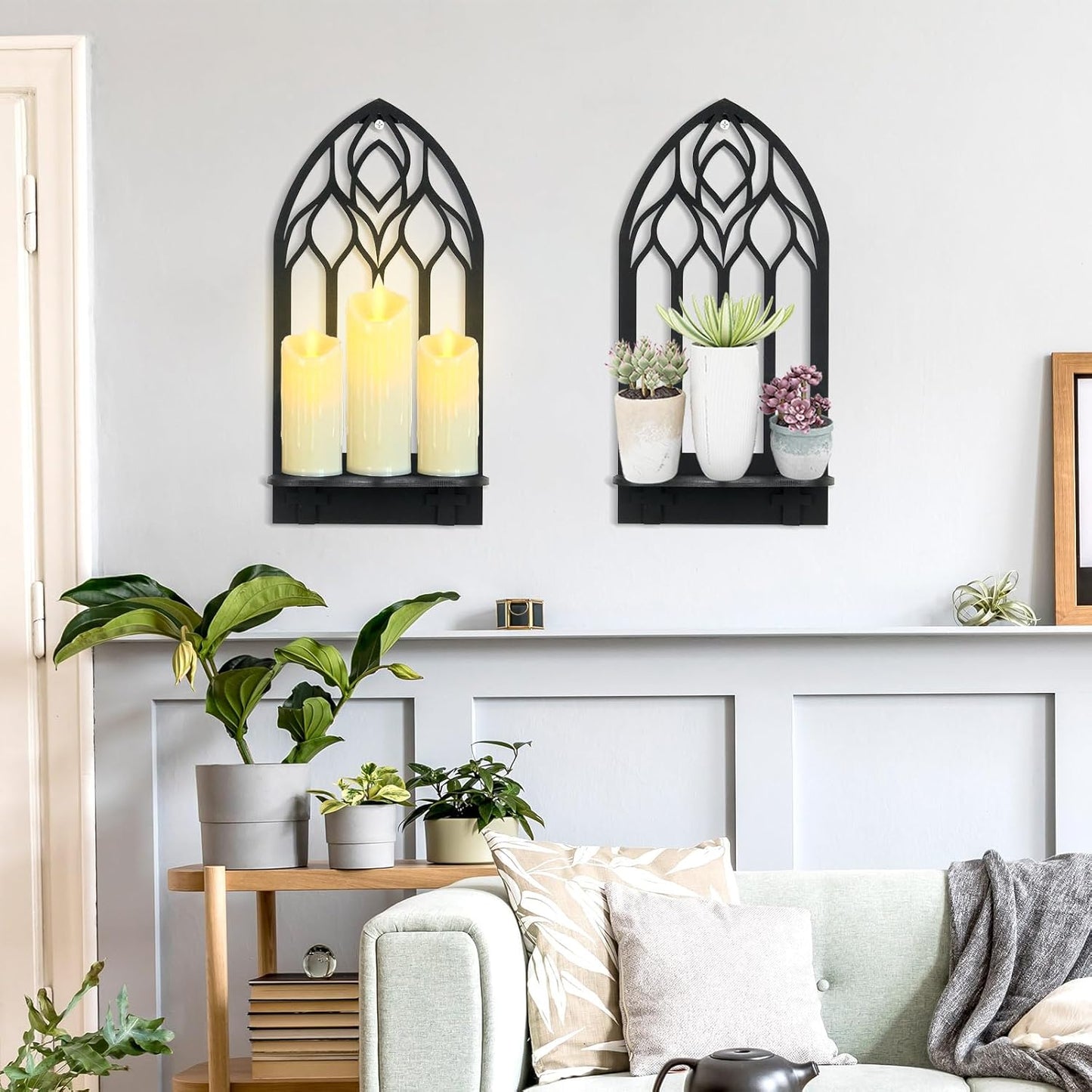 2 Pcs Gothic Sconces Wall Decor Black Goth Decor Arched Church Wall Gothic Decor Art Gothic Bathroom Decor Gothic Home Decor for Living Room Kitchen Dinner Room (Upward)