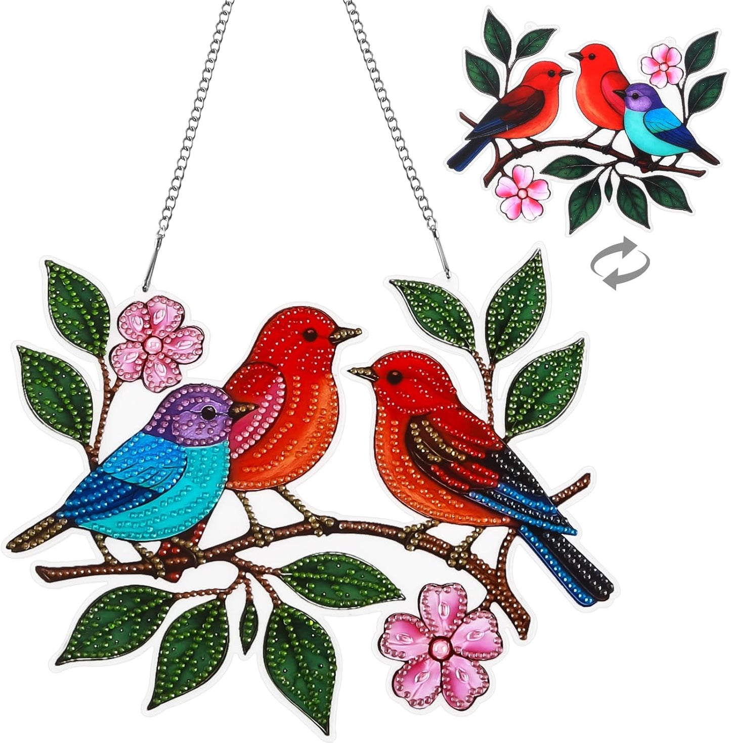 Diamond Art Suncatchers Hanging Kits, Hummingbird Diamond Art Painting Ornaments for Adults, Spring Birds Acrylic Board Gem DIY Painting Kit Window Wall Home Crafts Pendant Christmas Gift