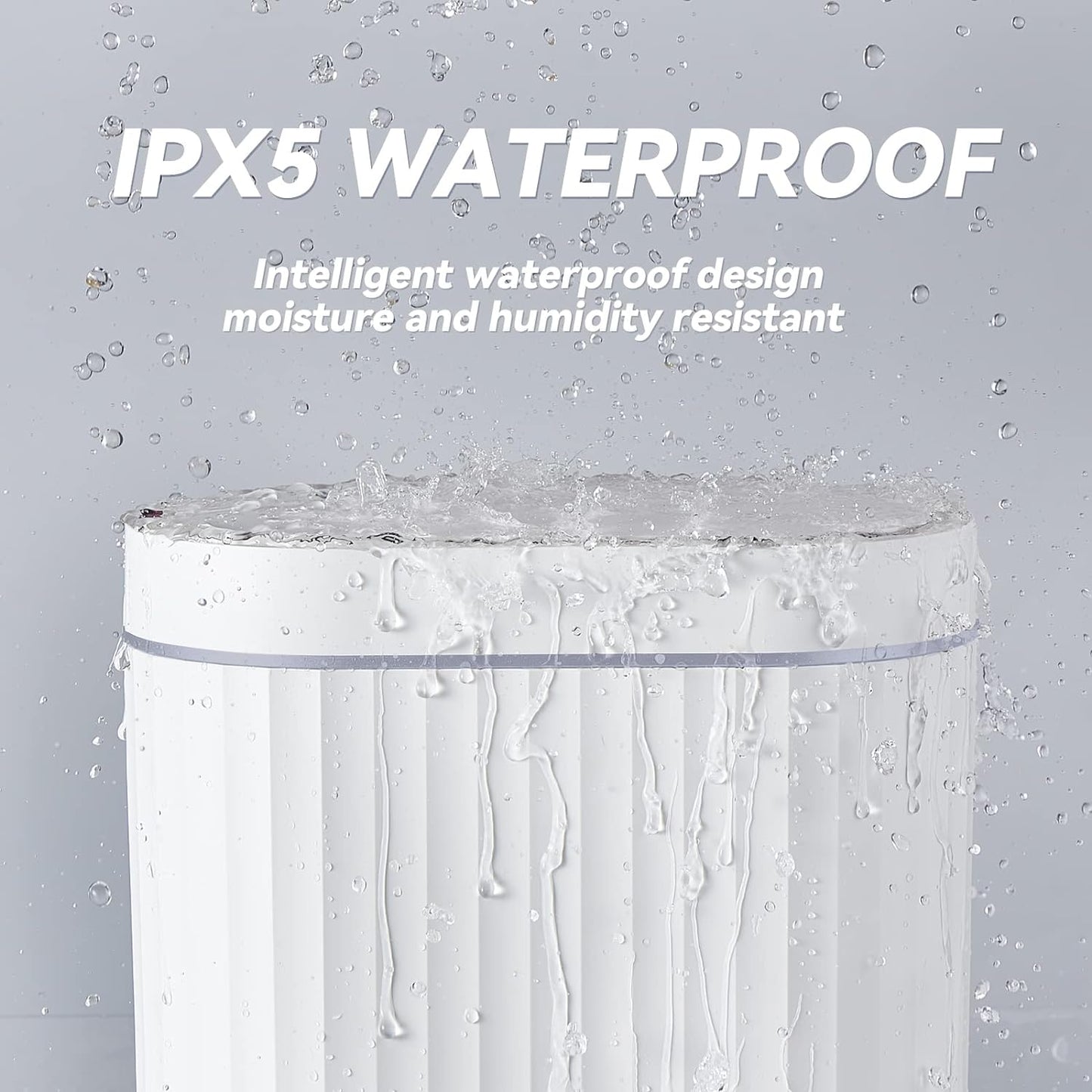 ELPHECO Bathroom Motion Sensor Trash can 2 Gallon Automatic Garbage Can, Slim Plastic Smart Trash Can with Lid, Commercial Intelligent Trash Bin for Bedroom, Bathroom, Office, White with Grey Trim