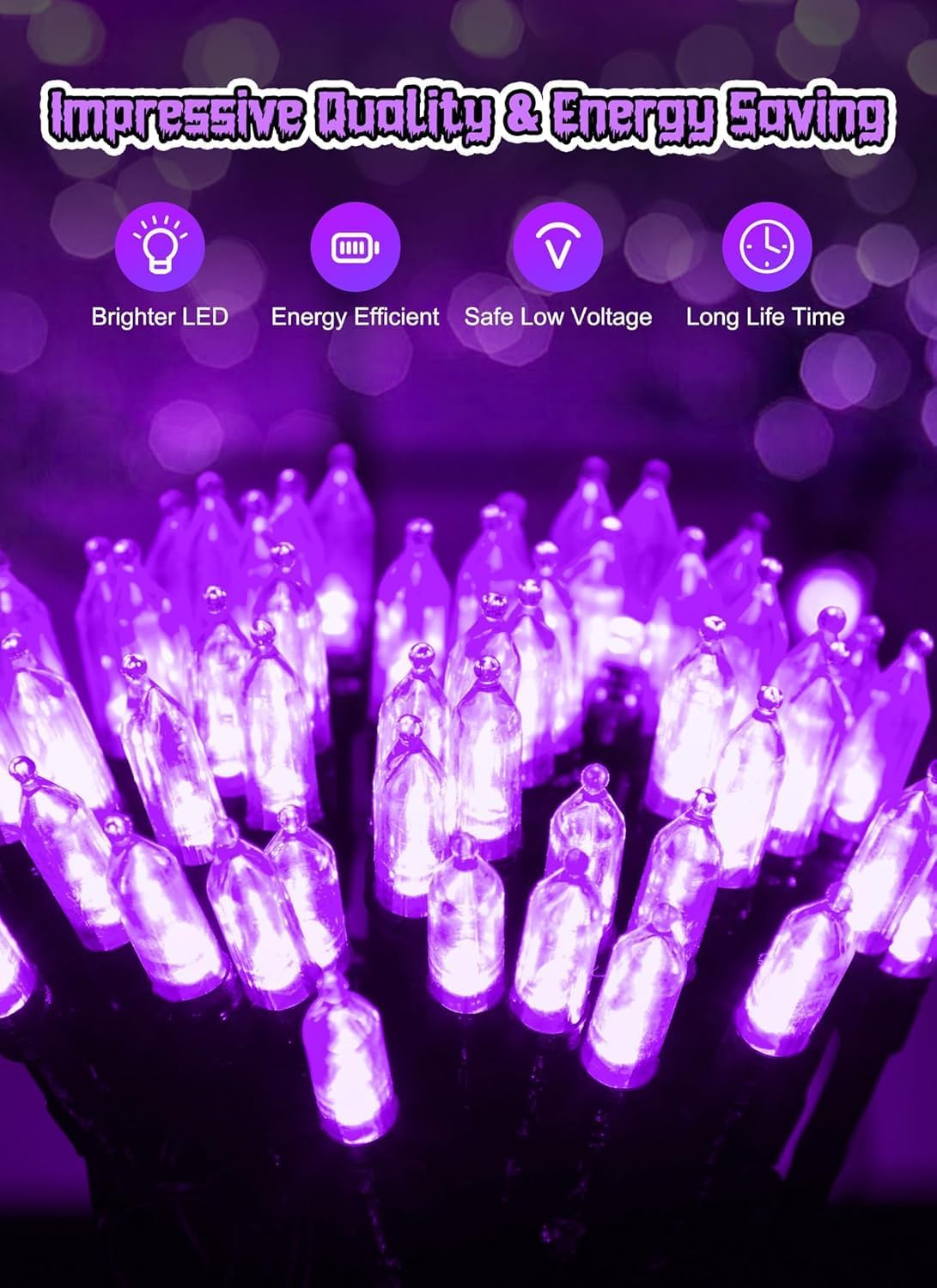 Battery Operated Halloween Indoor String Lights, 8 ft 20 LED Purple Mini Cluster Tree Lights with Timer, Indoor Outdoor Patio Garland Window Decor for Party Christmas Halloween Decorations