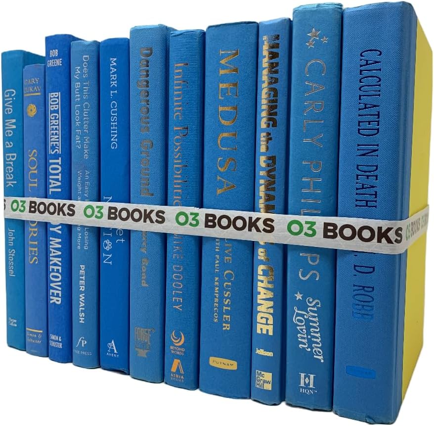 Curated Decorative Books Hardcover Décor Books for Home Décor, Choose Color, Interior Design, Office, Wedding Display, Instant Library, or Staging (Light Blue, Half Foot)