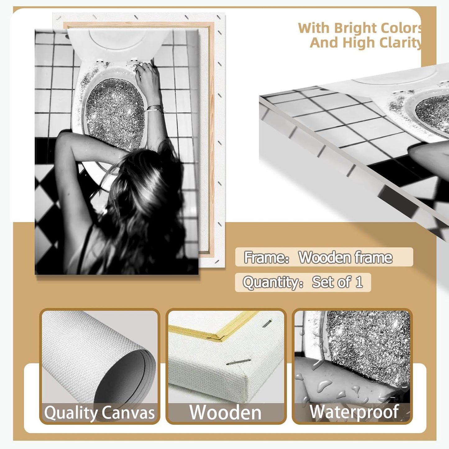 Funny Bathroom Wall Art Black and White posters Bar Disco Party prints painting Girls Bathroom Canvas wall art Funky aesthetics Teen Girl Bedroom wall decor for 24x36in Framed