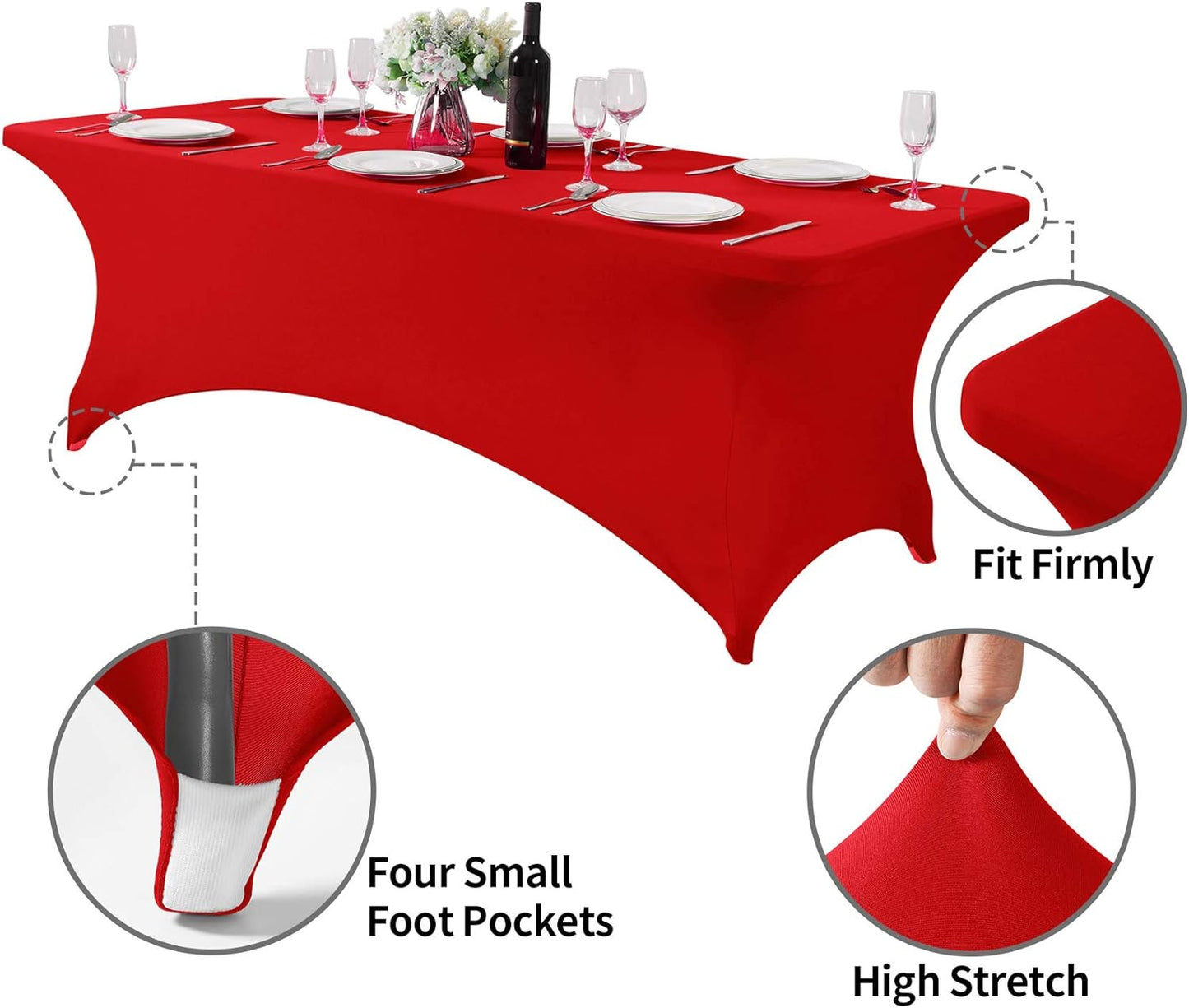 2Pack Spandex Table Cover for 8FT or 4ft or 6ft Table Universal Fitted Stretch Tablecloth for Party, Banquet, Wedding and Events-Red