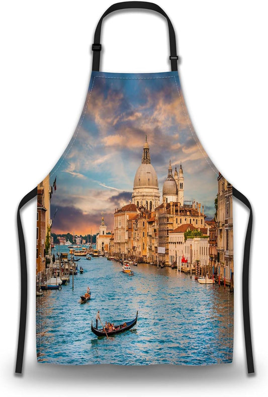 Garden Apron for Women Sunset in Venice Fun Aprons for Men for Kitchen Cooking Restaurant BBQ Painting Crafting Gardening 27” (W) x 31” (H), Waterproof Apron