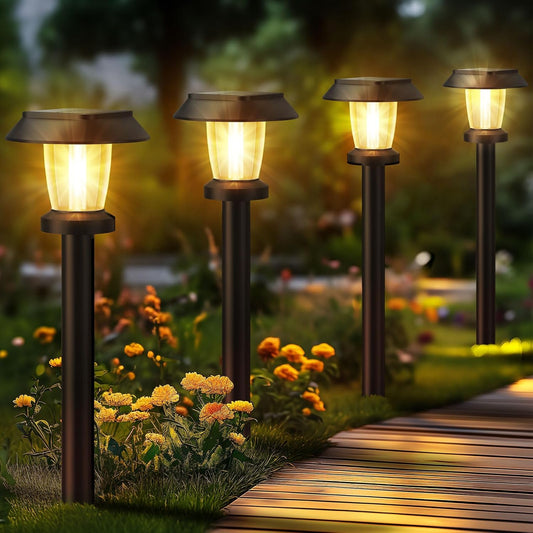 ALEPOD Solar Pathway Lights Outdoor - 10 Pack Solar Powered Garden Lights Waterproof, Decor Landscape Lighting with Three Lighting Modes for Yard, Lawn, Walkway, Driveway, Warm White