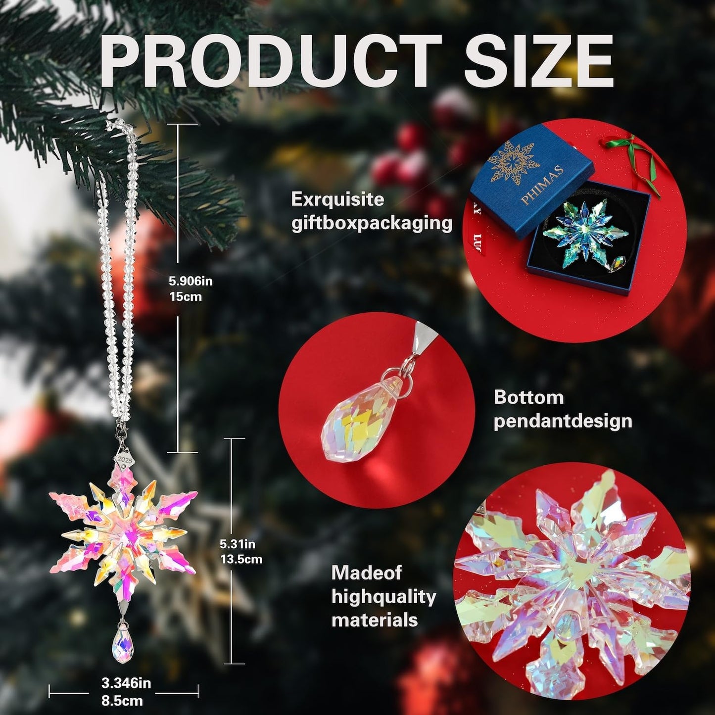 2025 Annual Christmas Ornaments Crystal Snowflake Star - Christmas Tree Ornaments Pendant Sun Catcher Home Hanging Decor (2025 Colored Crystal 3 Layers)