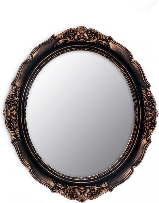 Vintage Decorative Wall Mirror 14.8 x 13.1 Inch Oval Mirror（ Brown）