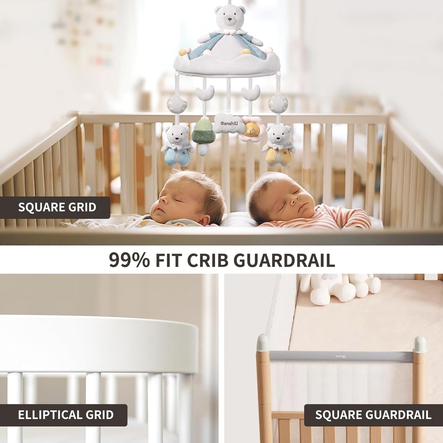 Baby Crib Mobile with Bluetooth,Lullaby and White Noise,Soft Bear Animals Plush Hanging Toys for Newborn Boys & Girls