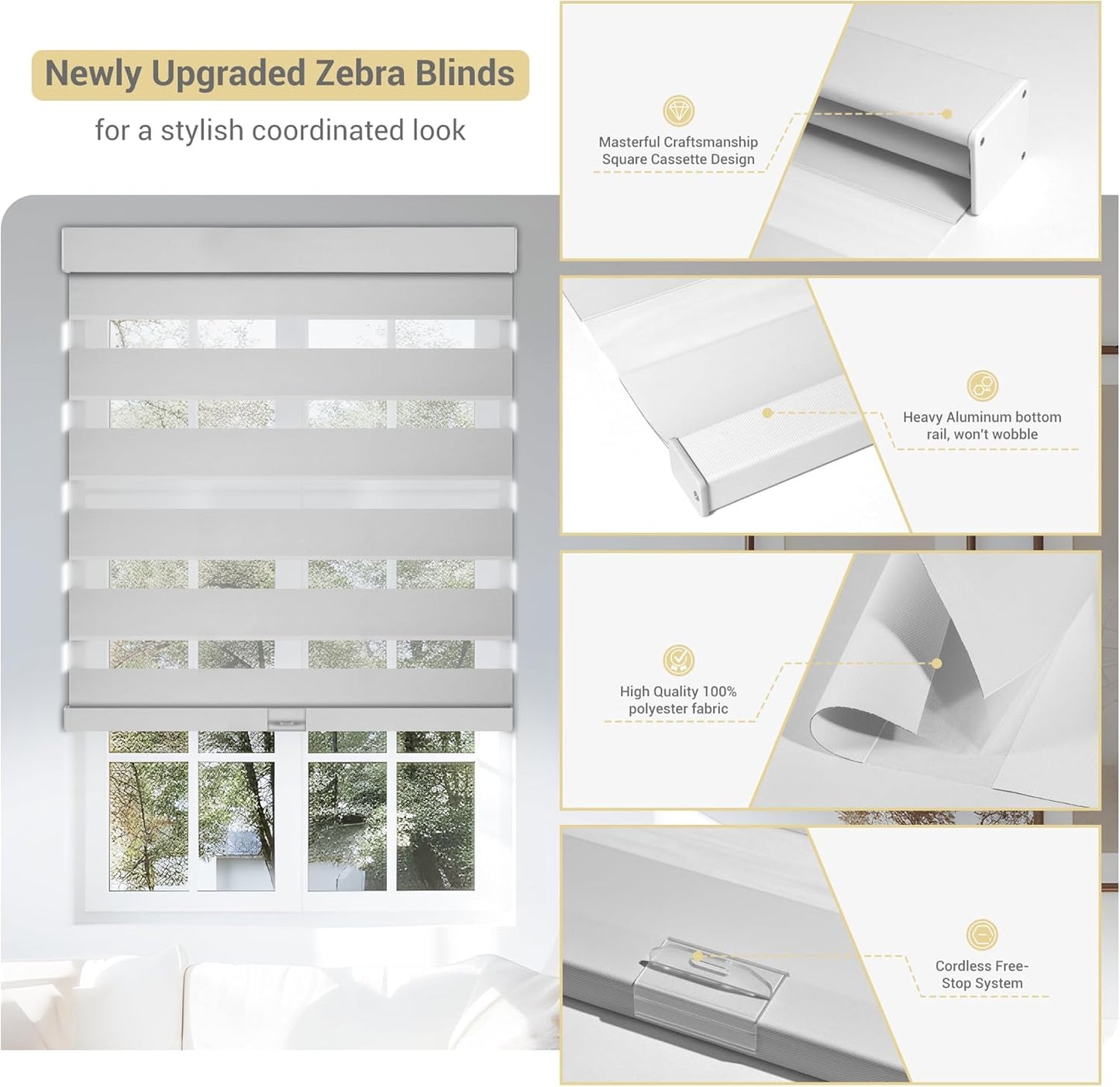 Cordless Zebra Blinds for Windows, Blackout Interior Blinds,Easy to Install,UV Protection,for Offices and Home,Custom Roller Shades, Solid Black, 12" W x 80" H