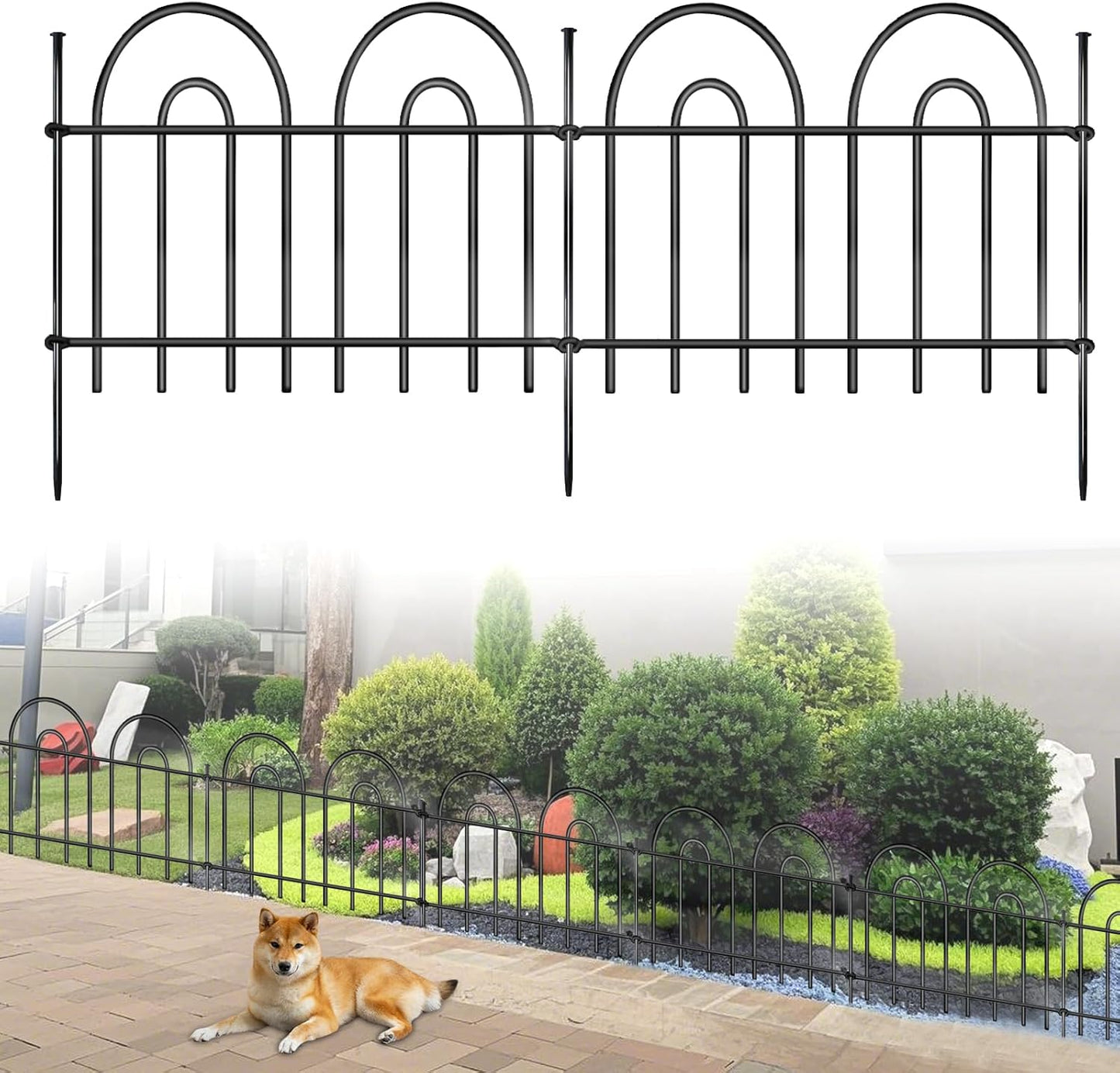45ft X 13in Animal Barrier Fence, 32 Panels No Dig Fence for Dogs Rabbit, Anti Digging Defense Barrier Garden Edging Border, Rustproof Metal Arched Decorative Garden Fencing for Outdoor, Yard, Lawn